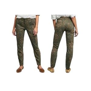 Anthropologie Women’s Green Aztec Print Chino Pants Size 29 Boho Casual Mid Rise